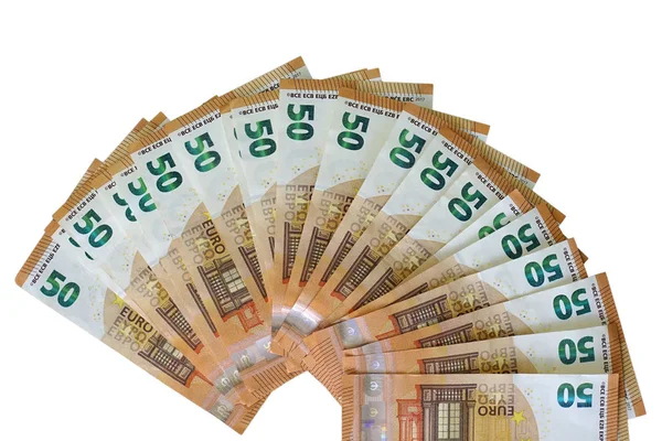 Fan 50, euro beyaz arka plan üzerinde izole. 50 taraftarı, Euro. Euro para notları. Close.