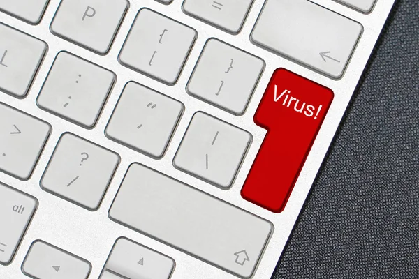 Virenwort Auf Der Computertastatur Geschrieben Weiße Computertastatur Und Rote Taste — Stockfoto
