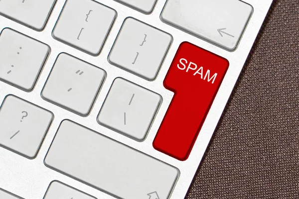 Spam Wort Konzept Taste Auf Der Tastatur Rote Spam Taste — Stockfoto