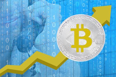Bitcoins büyüme çizelgesi. Cryptocurrency ticaret kavramı.