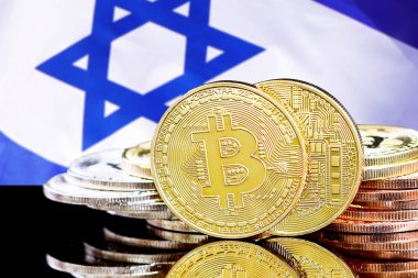 İsrail bayrağı arka planda bitcoins