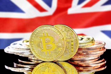 İngiltere bayrak arka plan üzerinde bitcoins