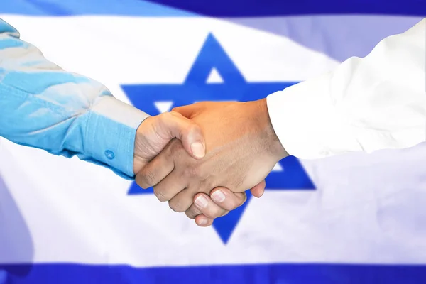 Handshake na Izrael flaga tle. — Zdjęcie stockowe