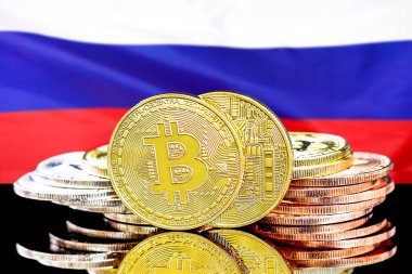 Rusya bayrak arka plan üzerinde bitcoins