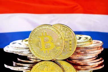 Hollanda bayrak arka plan üzerinde bitcoins