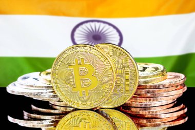 Hindistan bayrak arka plan üzerinde bitcoins
