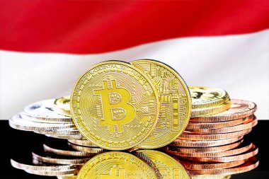 Monako bayrak arka plan üzerinde bitcoins
