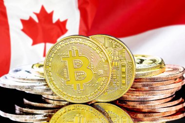 Monako ve Kanada bayrak arka plan üzerinde bitcoins