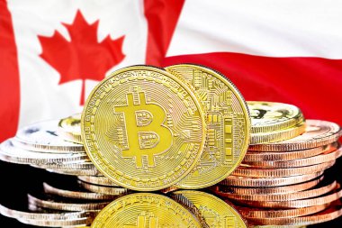 Polonya ve Kanada bayrak arka plan üzerinde bitcoins