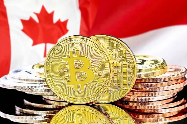 Monako ve Kanada bayrak arka plan üzerinde bitcoins