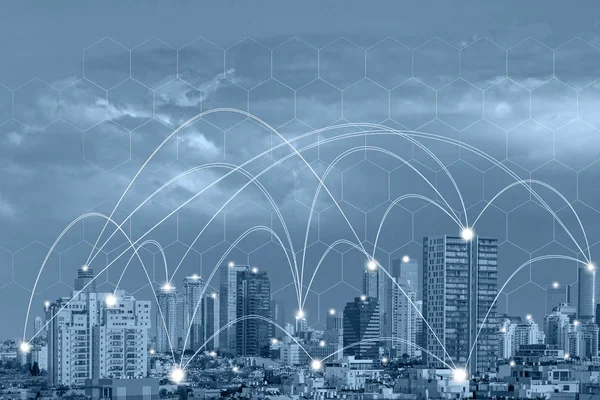 Wireless communication network concept. Connect global wireless devices