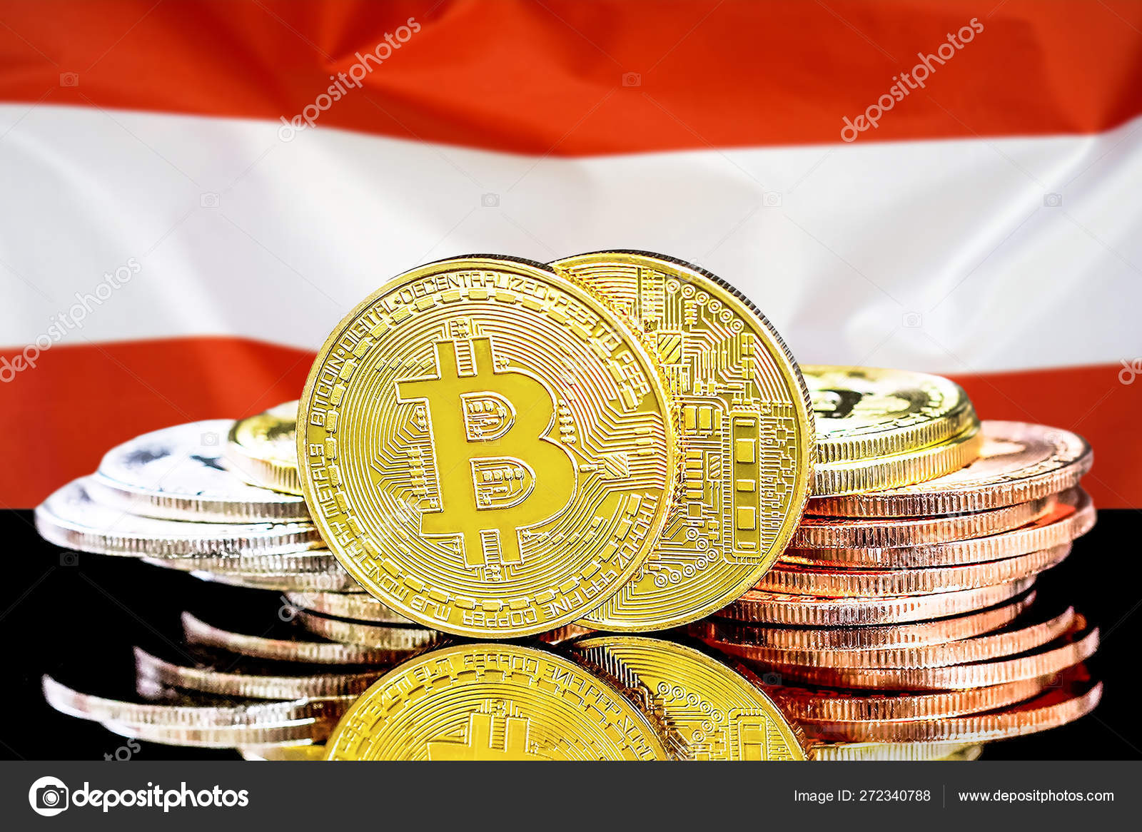 比特币在奥地利国旗背景—— 库存社论照片© svershinsky #272340788