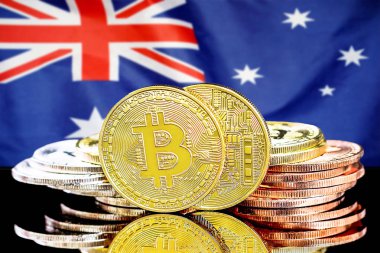 Avustralya bayrak arka plan üzerinde bitcoins