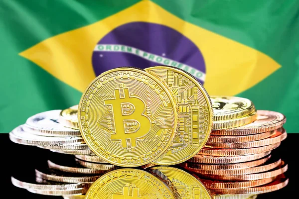 Brezilya bayrağı arka planda bitcoins