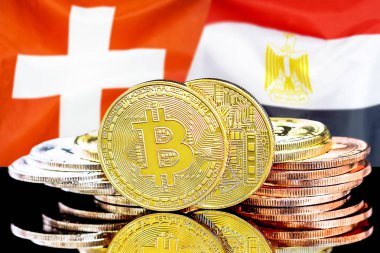İsviçre ve Mısır bayrağı arka plan üzerinde bitcoins