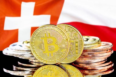 İsviçre ve Polonya bayrak arka plan üzerinde bitcoins