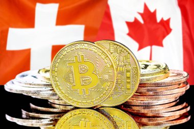 İsviçre ve Kanada bayrak arka plan üzerinde bitcoins