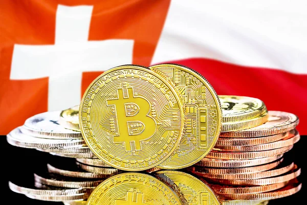 İsviçre ve Polonya bayrak arka plan üzerinde bitcoins