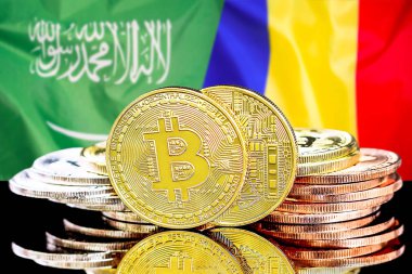 Suudi Arabistan ve Moldova bayrak arka plan üzerinde bitcoins