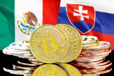 Meksika ve Slovakya bayrak arka plan üzerinde bitcoins
