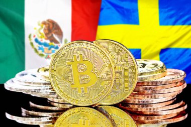 Meksika ve İsveç bayrak arka plan üzerinde bitcoins