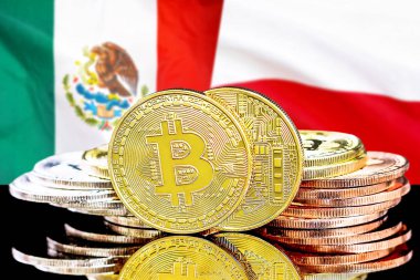 Meksika ve Polonya bayrak arka plan üzerinde bitcoins