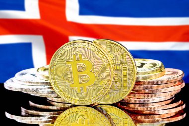 İzlanda bayrak arka plan üzerinde bitcoins