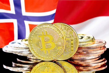 Norveç ve Monako bayrağı arka planda Bitcoins