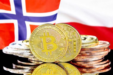 Norveç ve Polonya bayrağı arka planda Bitcoins