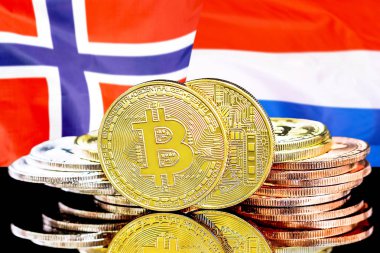 Norveç ve Hollanda bayrağı arka planda Bitcoins