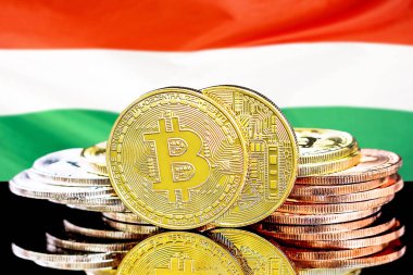 Macaristan bayrak arka plan üzerinde bitcoins