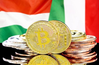 Macaristan ve İtalya bayrak arka plan üzerinde bitcoins