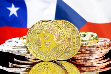 Şili ve Çek Cumhuriyeti bayrak arka plan üzerinde bitcoins