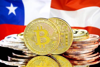 Şili ve Avusturya bayrak arka plan üzerinde bitcoins