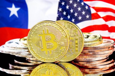 Şili ve Abd bayrak arka plan üzerinde bitcoins