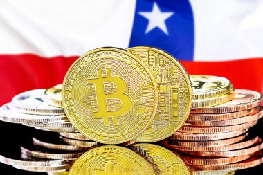 Şili ve Polonya bayrak arka plan üzerinde bitcoins