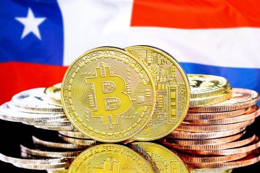 Şili ve Hollanda bayrak arka plan üzerinde bitcoins
