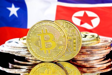Şili ve Kuzey Kore bayrak arka plan üzerinde bitcoins