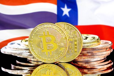 Tayland ve Şili bayrak arka plan üzerinde Bitcoins