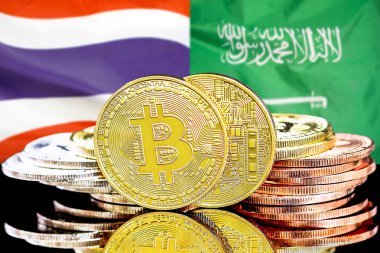 Bitcoins Tayland ve Suudi Arabistan bayrak arka plan