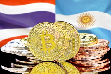 Bitcoins Tayland ve Arjantin bayrak arka plan