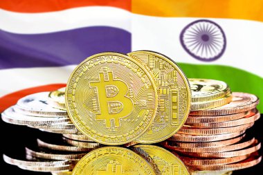 Bitcoins Tayland ve Hindistan bayrak arka plan