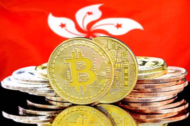 Hong Kong bayrağı arka planda bitcoins