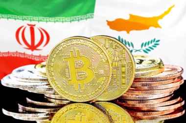 İran ve Kıbrıs bayrağı arka plan bitcoins