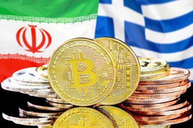 İran ve Yunanistan bayrak arka plan bitcoins