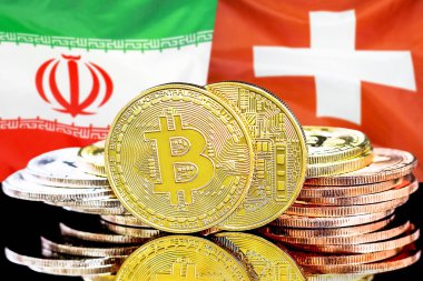 İran ve İsviçre bayrağı arka plan bitcoins