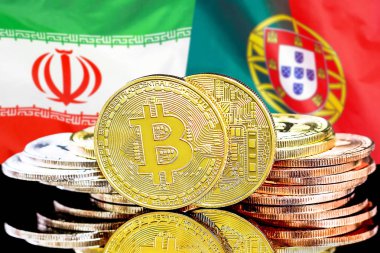 İran ve Portekiz bayrak arka plan bitcoins