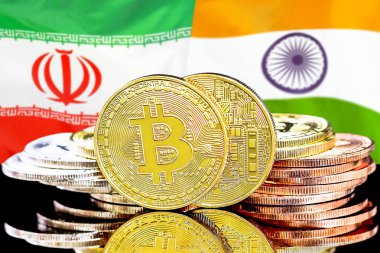 İran ve Hindistan bayrak arka plan bitcoins