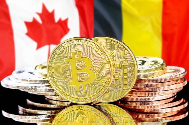 Bitcoins Belçika ve Kanada bayrak arka plan