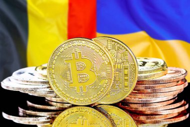 Bitcoins Belçika ve Ukrayna bayrak arka plan